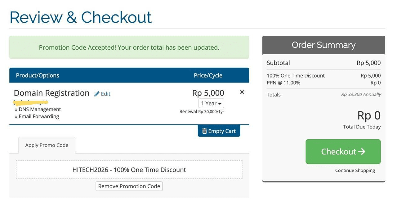 Domain Gratis 1 Tahun dari IDwebhost
